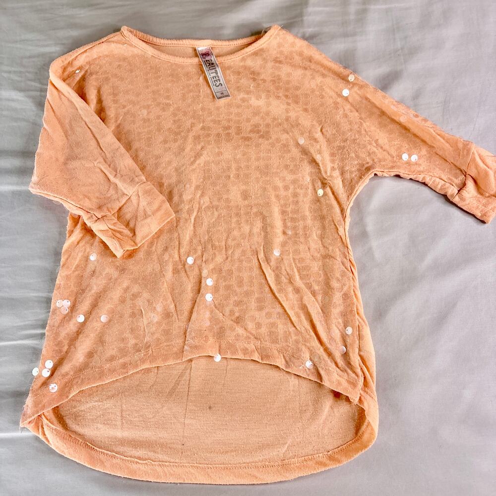 Y2K Slouchy Sequin Orange Shirt Medium 'Beautees'